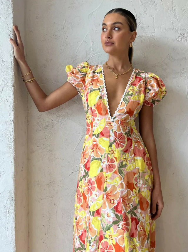By Nicola S/S Wavy Maxi Dress in Citrus Print - 8 / Multi - Dresses