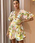 By Nicola Sol Puff Mini Dress in Swirl Check - 8 / Multi - Dresses
