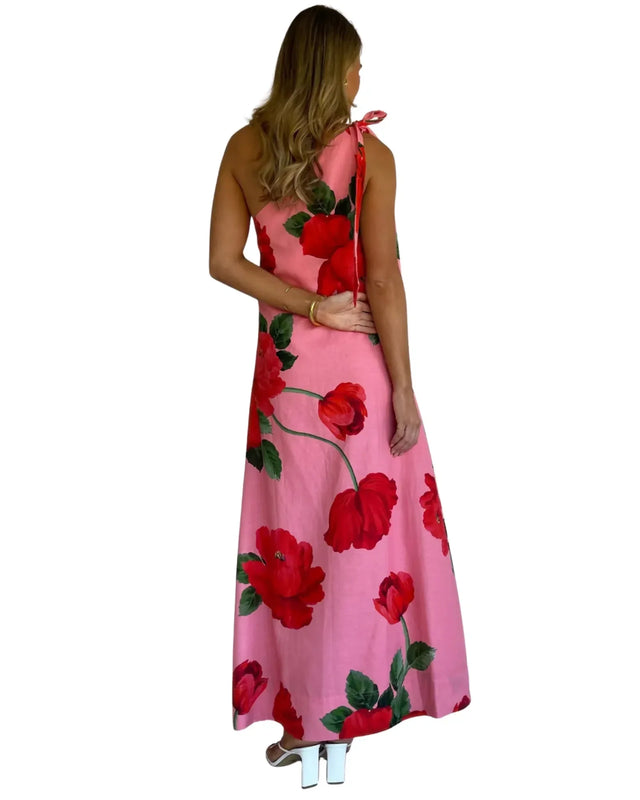 By Nicola Sorrento Maxi Dress in Raspberry Bloom Pink and Red Size 12 - 12 / Floral - Dresses