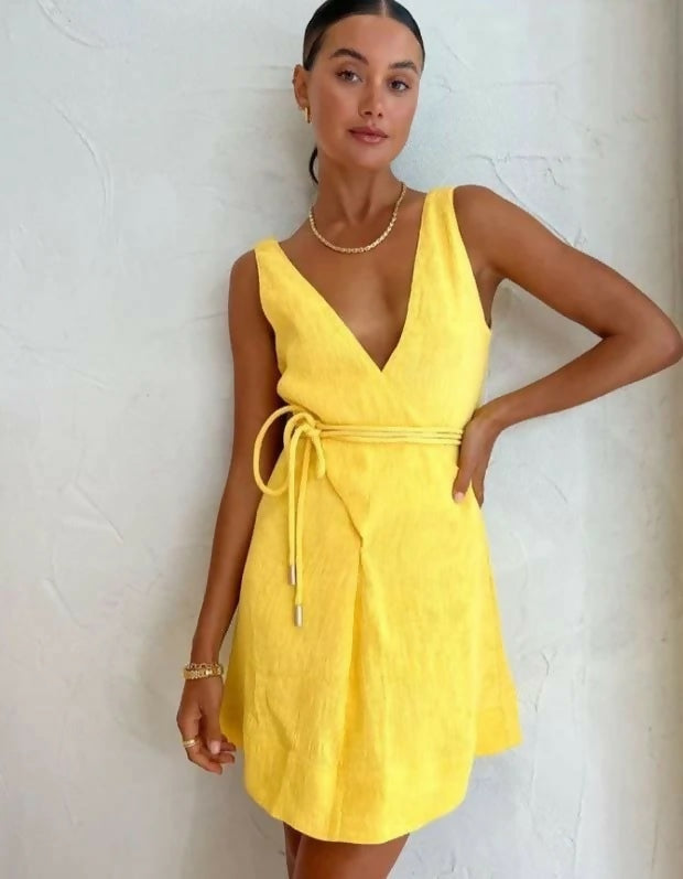 By Nicola Starboard Cross Waist Mini - Size 12 - 12 / Yellow - Dresses