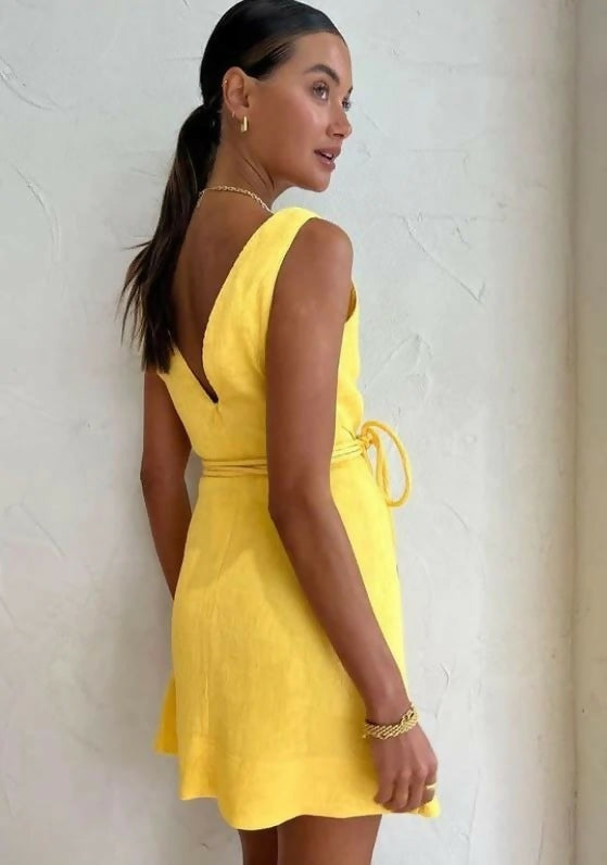 By Nicola Starboard Cross Waist Mini - Size 12 - 12 / Yellow - Dresses