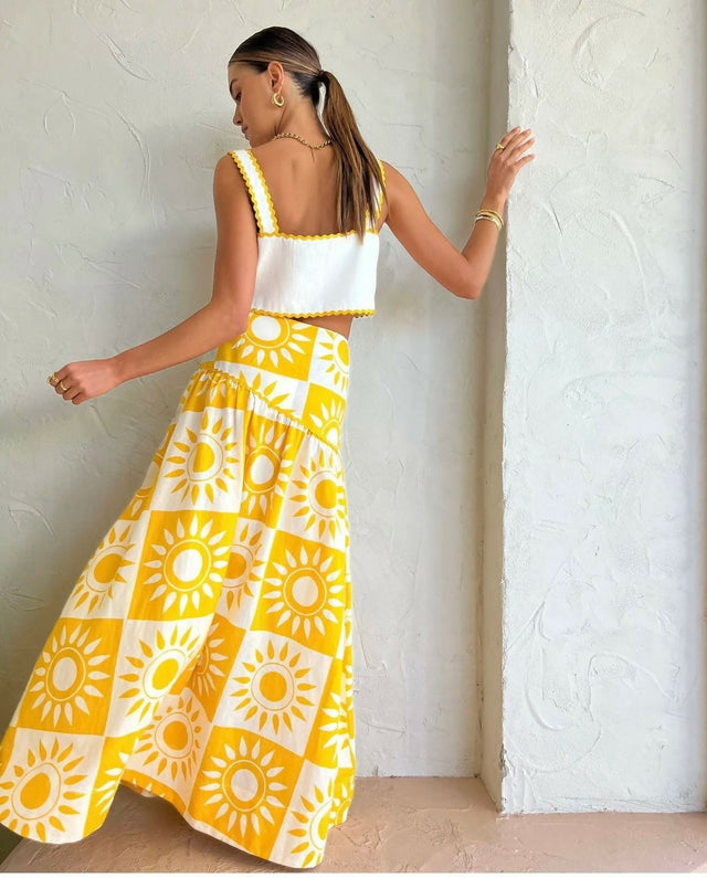 By Nicola Wavy Crop Top and Sol Maxi Skirt Set in Sol Size 8 - 8 / Print - Outfit Sets