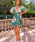 By Nicola Wavy Mini Dress in Pine Green Floral - 8 / Multi - Dresses