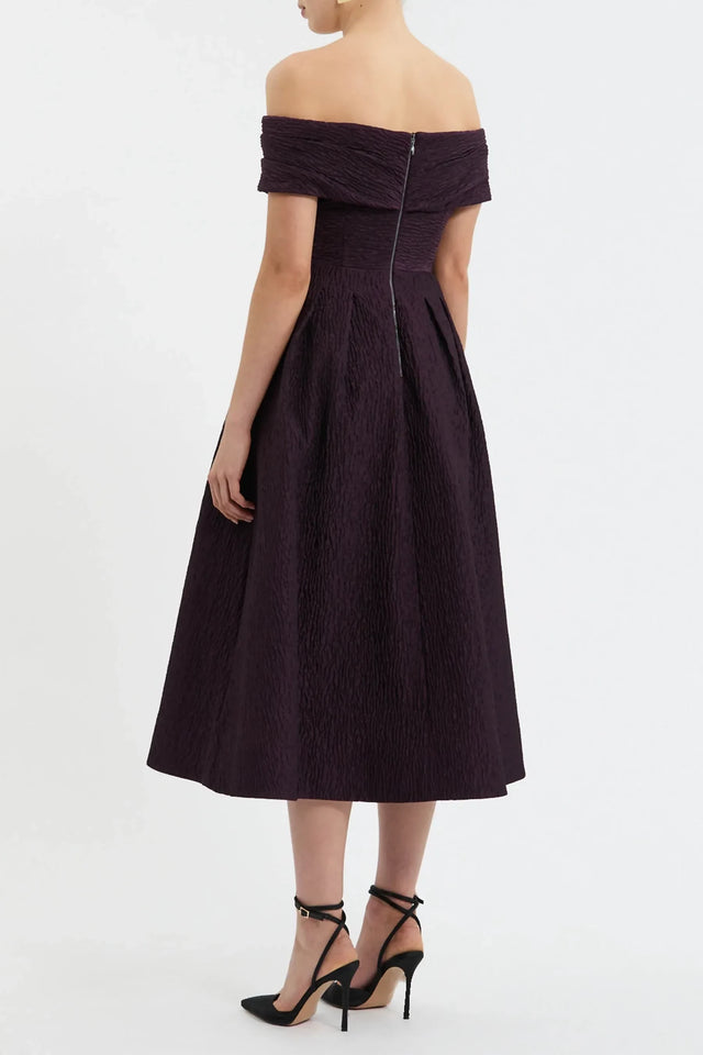 Rebecca Vallance Adalyn Off The Shoulder Midi Dress - Blackberry