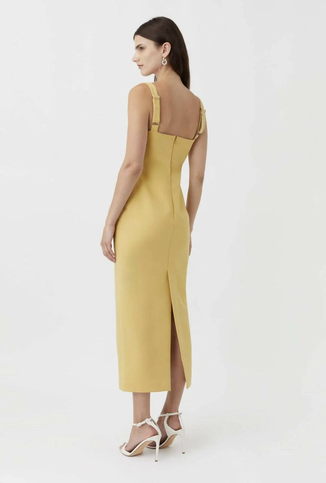 Camilla and Marc - Camilla And Marc Brixton Cut Out Neckline Midi Dress in Mustard Yellow