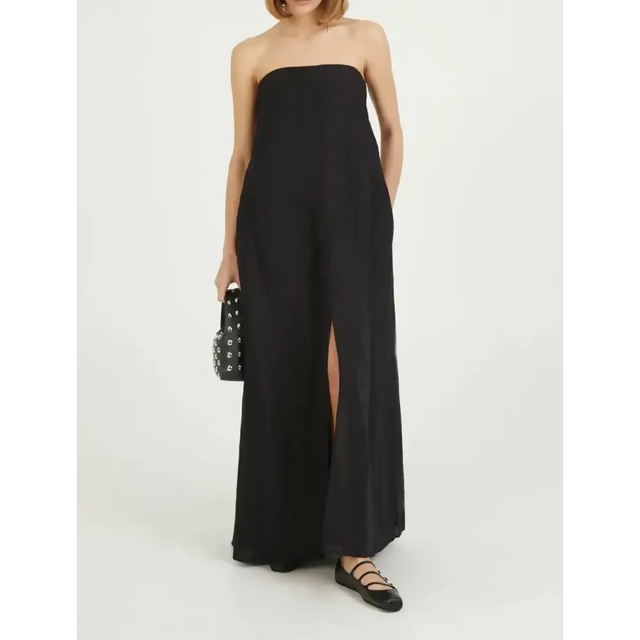 Camilla And Marc Linen Evening Dress Honora Black Size 8 - 8 / Black - Dresses