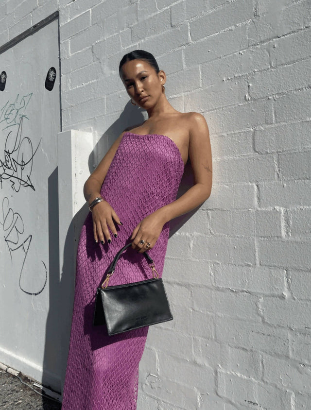 Camilla and Marc - Camilla And Marc Sinclar Lace Strapless Maxi Dress in Magenta Pink