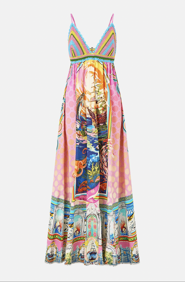 Camilla Bralette Detail Dress in Salty Splendour size L/AU 12 - 12 / Print - Dresses