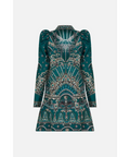 Camilla Puff Sleeve High Neck Mini Dress 14 / Green Dresses