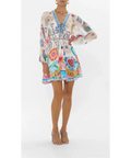 Camilla White Lace Up Front Short Dress Living In Colour Multi Size 12 - 12 / Multi - Dresses