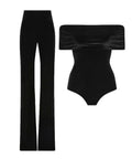 Carla Zampatti Black Velvet Pant and off Shoulder Bodysuit Top - Outfit Sets