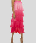Carla Zampatti Frill Ombre Pink Midi Dress - 4 / Multi - Dresses