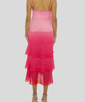 Carla Zampatti Frill Ombre Pink Midi Dress - 4 / Multi - Dresses