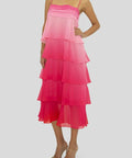 Carla Zampatti Frill Ombre Pink Midi Dress - 4 / Multi - Dresses