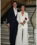 Carla Zampatti Ivory Crepe Long Line Jacket and Palazzo Pant - 6 / White - Outfit Sets