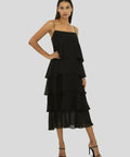 Carla Zampatti Navy Frill Midi Dress - 6 / Navy - Dresses