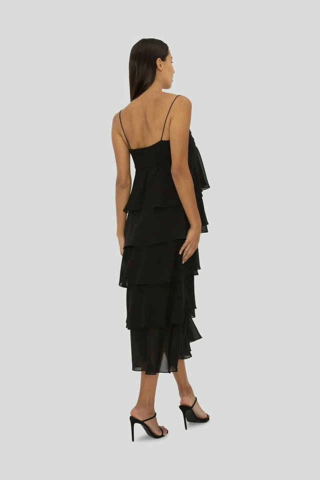 Carla Zampatti Navy Frill Midi Dress