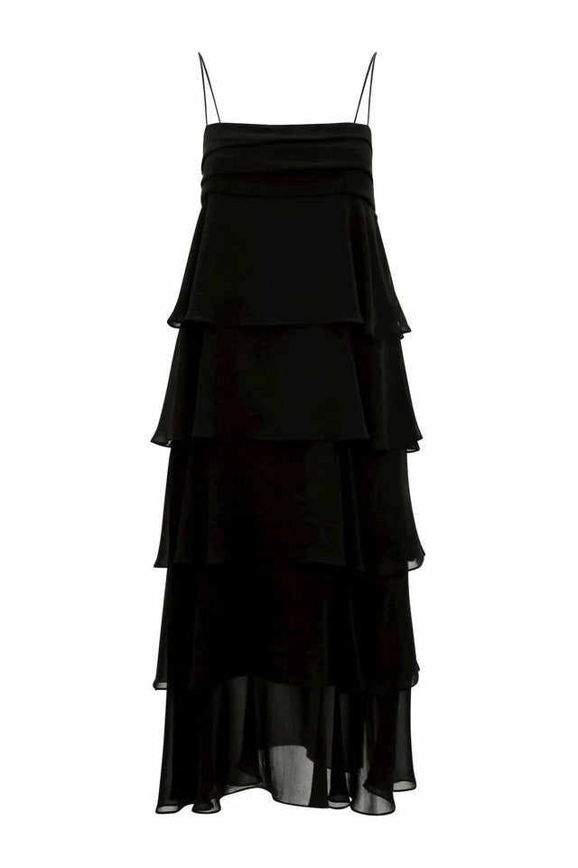 Carla Zampatti Navy Frill Midi Dress - 6 / Navy - Dresses