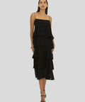 Carla Zampatti Navy Frill Midi Dress - 6 / Navy - Dresses