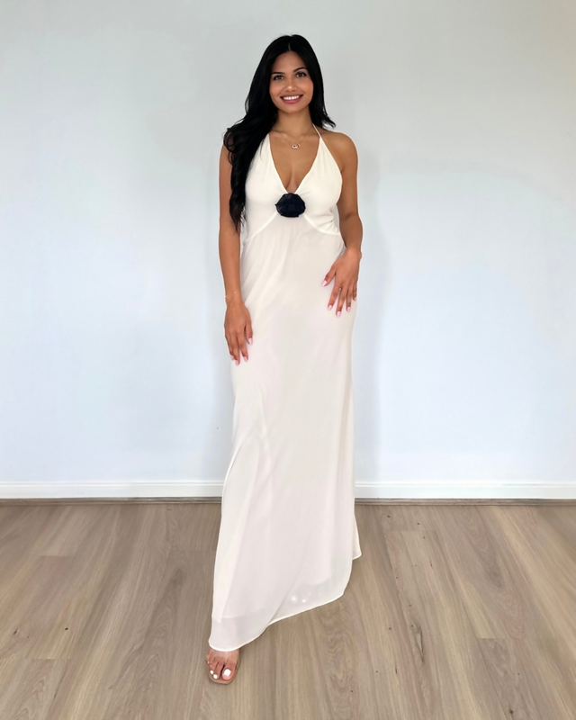 Helsa Sheer Deep V Long Slip Dress Ivory