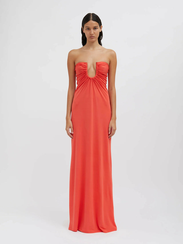 Christopher Esber Arced Palm Strapless Gown Grapefruit - 8 / Orange - Dresses
