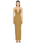 Christopher Esber Arched Ruched Lycra Maxi Dress Kombu Green - 4 / Brown - Dresses