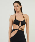Christopher Esber Displace Quartz Lycra Gown in Black w/ Black Tiger Eye Crystals - 6 / Black - Dresses
