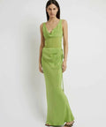 Christopher Esber Draped Satin Cowl Torso Maxi Dress in Apple - Dresses