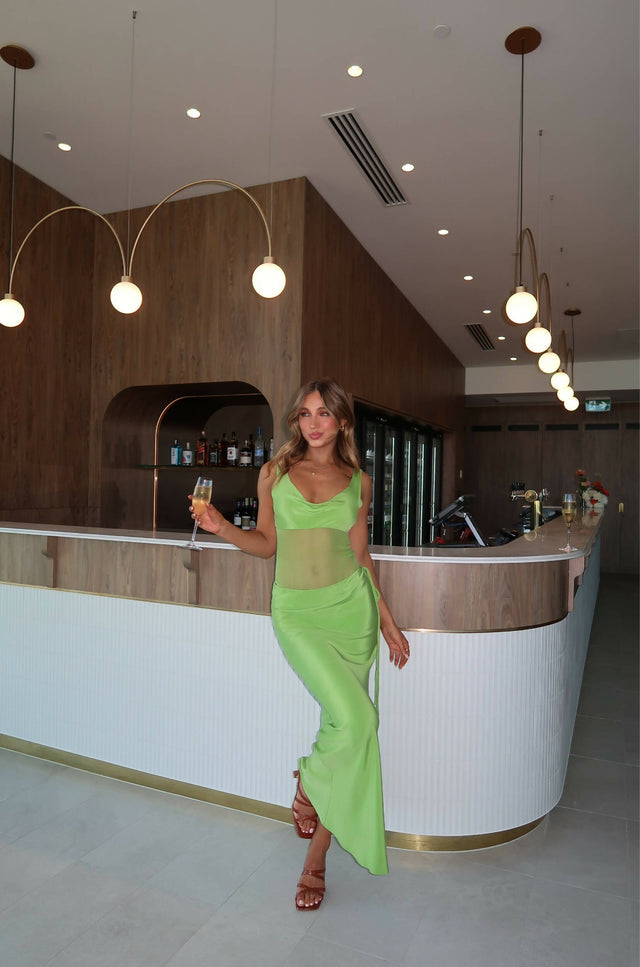 Christopher Esber Draped Satin Cowl Torso Maxi Dress in Apple - Dresses