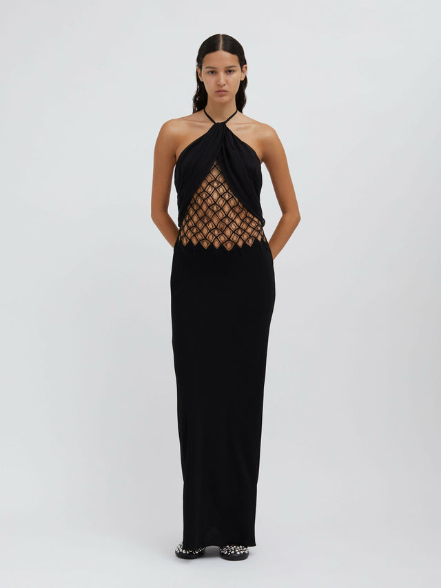 Christopher Esber Fluted Silk Column Dress - 8 / Black - Dresses