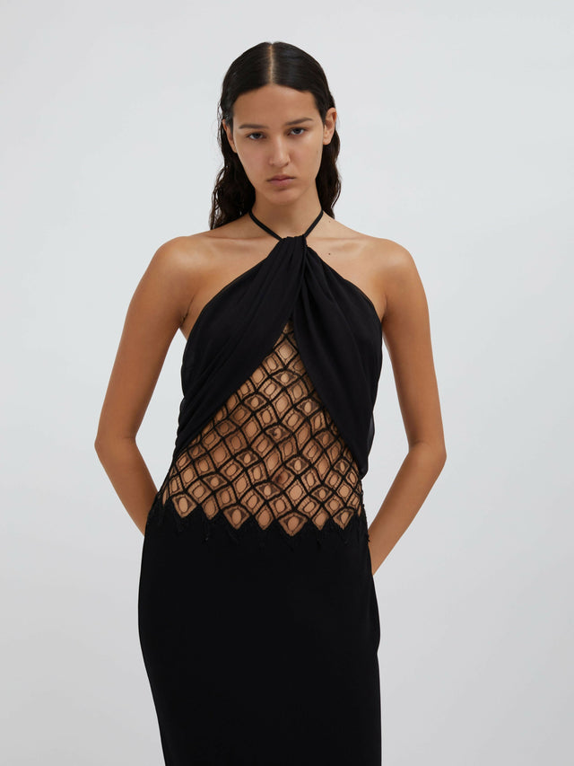 Christopher Esber Fluted Silk Column Dress - 8 / Black - Dresses