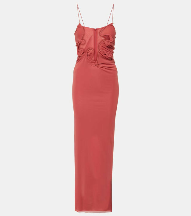 Christopher Esber Molded Venus Cutout Mesh Maxi Dress in Cayenne/Rose - 6 / Pink - Dresses