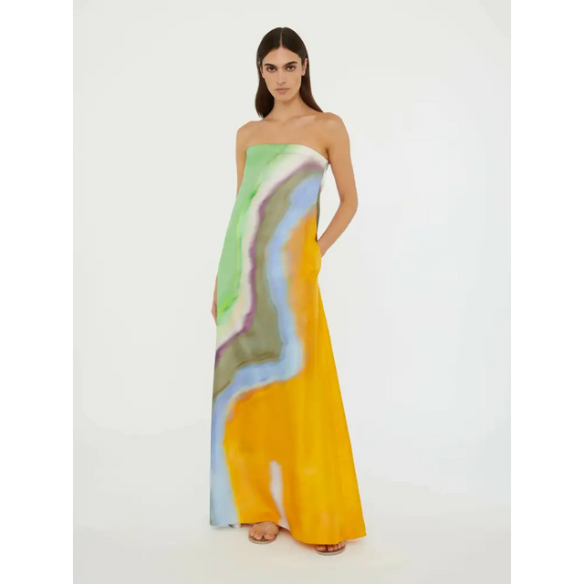Christopher Esber Printed Silk Satin Gown Maxi Dress Tangelo Aura Size 6 - 6 / Multi - Dresses