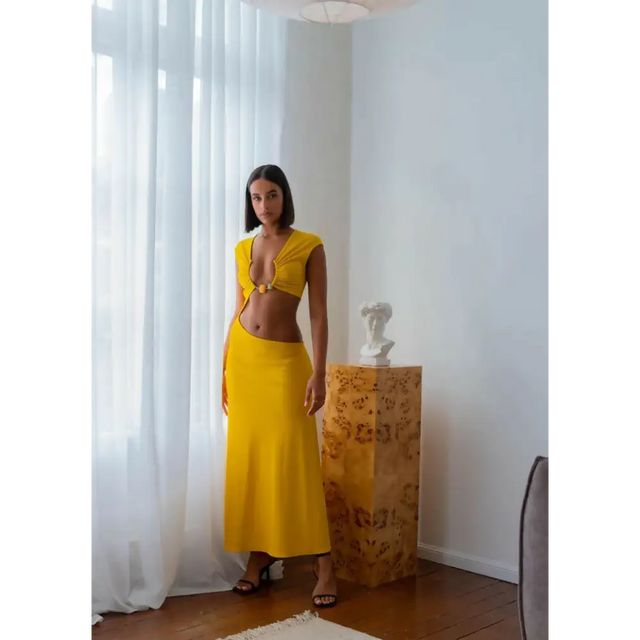 Christopher Esber Quartz Disconnect Torso Dress - 6 / Yellow - Dresses