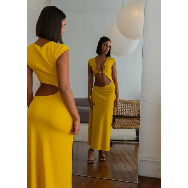Christopher Esber Quartz Disconnect Torso Dress - 6 / Yellow - Dresses