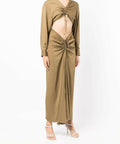 Christopher Esber Ruched Disconnect Shirt Dress in Olive - Dresses