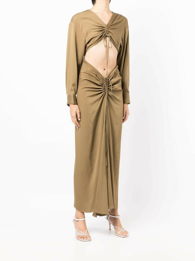 Christopher Esber Ruched Disconnect Shirt Dress in Olive - Dresses