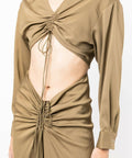 Christopher Esber Ruched Disconnect Shirt Dress in Olive - Dresses