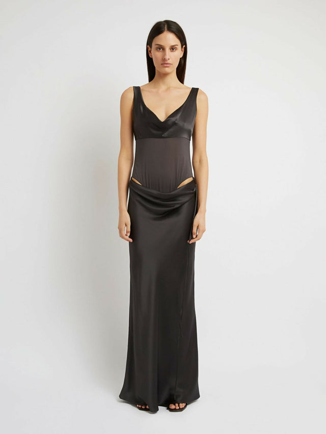 Christopher Esber Sheer Panel Dress Charcoal - 8 / Black - Dresses