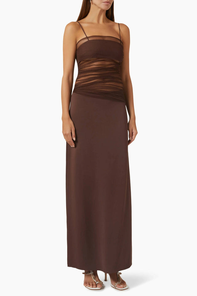 Christopher Esber Sheer Panel Maxi Dress in Chocolate - 6 / Brown - Dresses