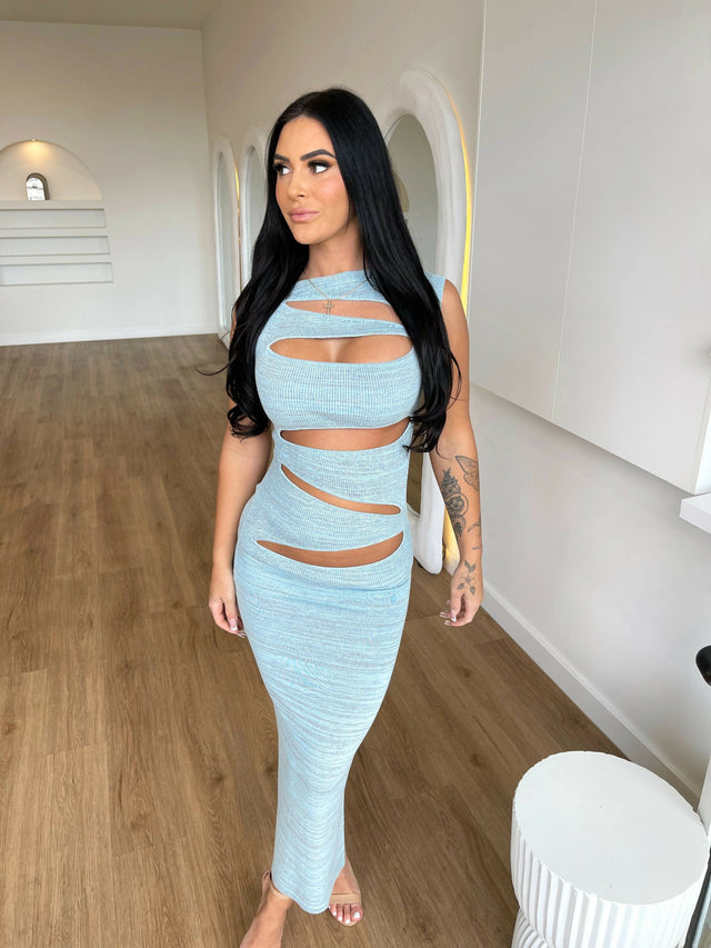 Christopher Esber Slashed Knit Dress - 6 / Blue - Dresses