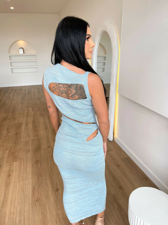 Christopher Esber Slashed Knit Dress - 6 / Blue - Dresses