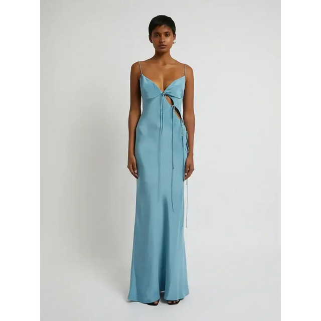 Christopher Esber Slope Tie Silk Dress - 6 / Blue - Dresses