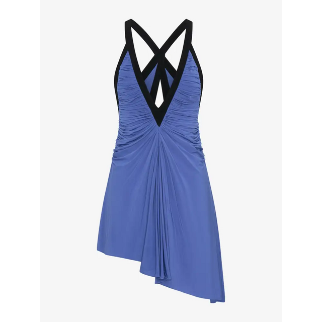Christopher Esber V-neck Suspended Jersey Fluted Mini Dress Blue Iris Size 8 - 8 / Blue - Dresses