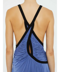 Christopher Esber V-neck Suspended Jersey Fluted Mini Dress Blue Iris Size 8 - 8 / Blue - Dresses
