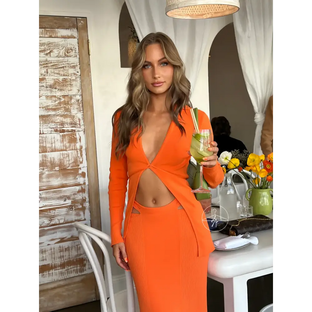 Christopher Esber Variegated Rib Knit Set - 8 / Orange - Outfit Sets
