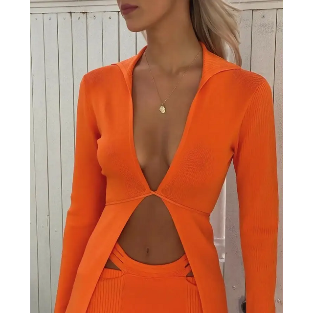 Christopher Esber Variegated Rib Knit Set - 8 / Orange - Outfit Sets