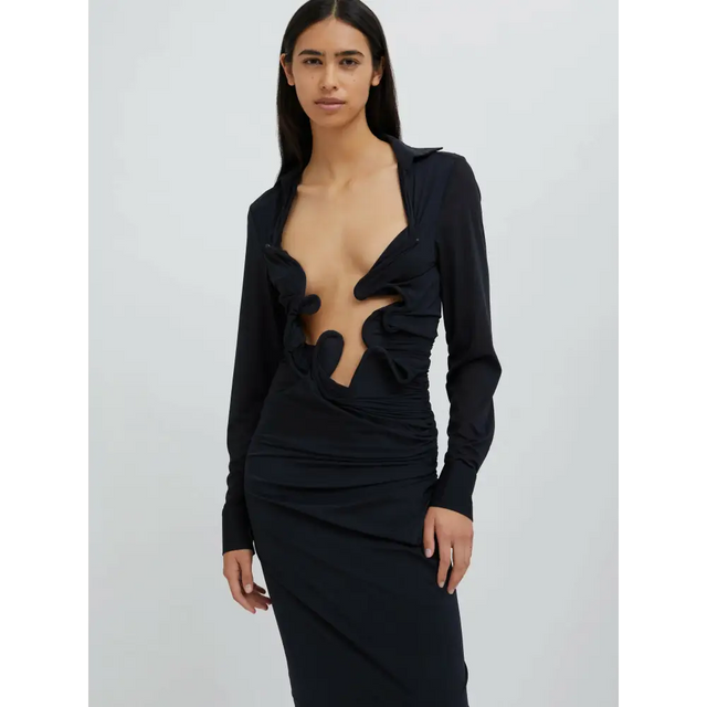 Christopher Esber Venus Plunge Shirt Dress Black Size 6 - 6 / Black - Dresses