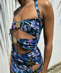 Cin Cin Swim Diamond Cutout Hibiscus Blue Mini Set - 8 / Blue - Outfit Sets
