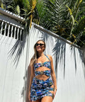 Cin Cin Swim Diamond Cutout Hibiscus Blue Mini Set - 8 / Blue - Outfit Sets